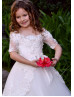 Off Shoulder Beaded Ivory Lace Tulle Stunning Flower Girl Dress